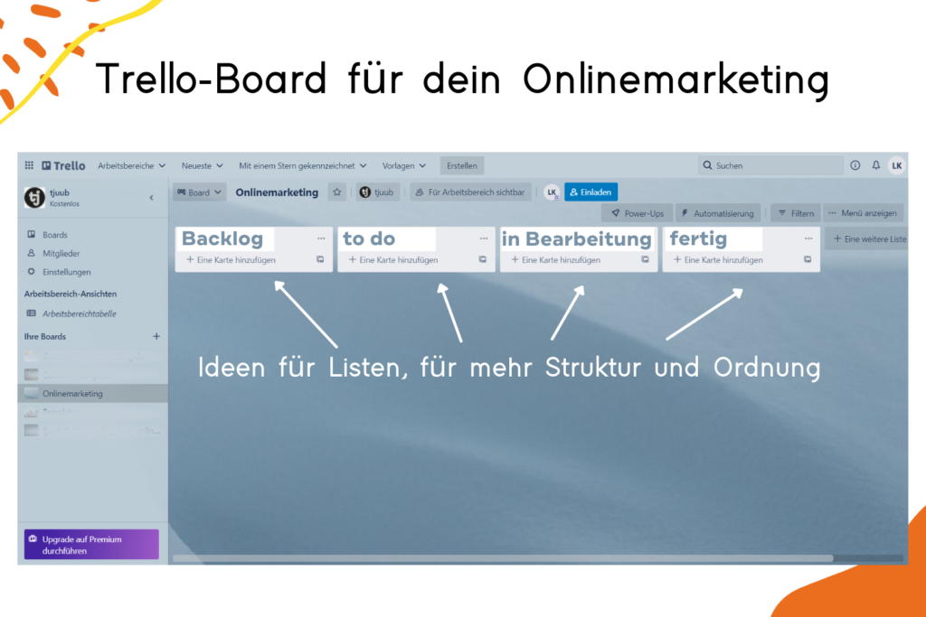 Trello-Board für die Planung